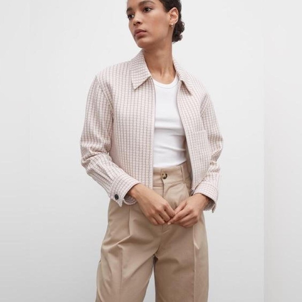 Club Monaco Pink Ivory Texture Geo Crop Jacket Tweed Zip Up Bomber Size Small